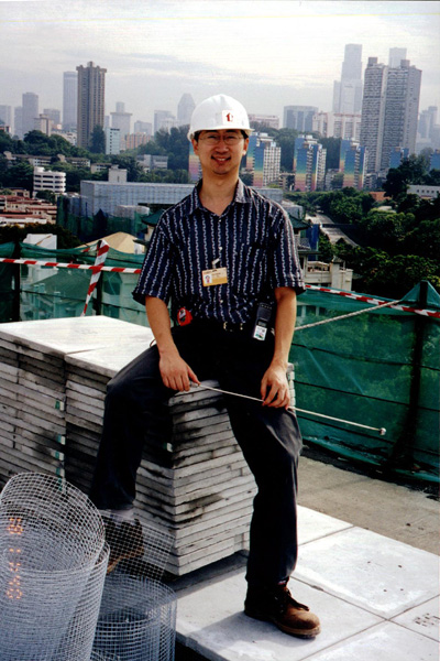 at KimTian Upgrading building roof. I am sitting on the secondary roof slab, Singapore